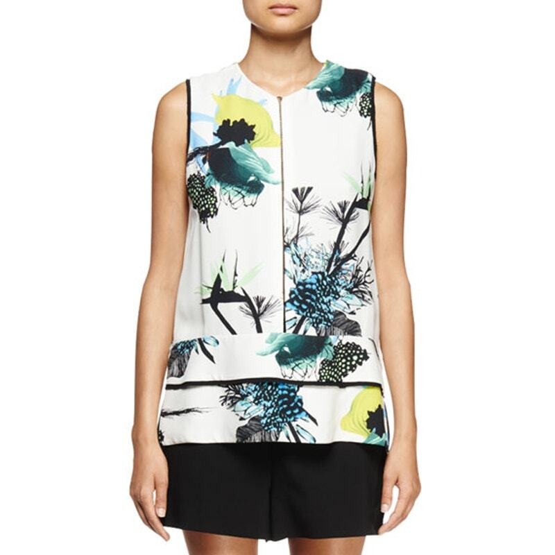Proenza Schouler Ikebana Print Top Women Small White Floral Sleeveless Crew